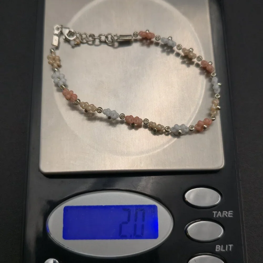 7 Inch Sterling Silver Small Bead Flowers Handmade Bracelet A6774 - Picture 7 of 7